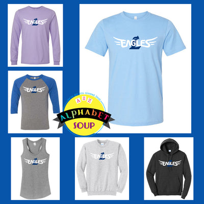 Liberty High School eagles with feathers Design on tees and sweatshirts