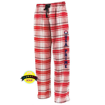 Pennant White and red flannel Pants with USA Prime and logo down the leg.
