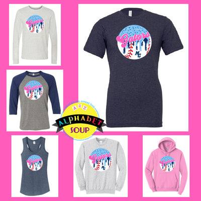 Gators Baseball Gator Ball Drip design on tees and sweatshirt collage.