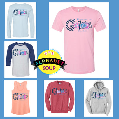 Missouri and Illinois Gators Baseball - Gators Graphic design on a tee and sweatshirt collage.