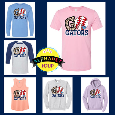 Gators Baseball - Go Gators design on a tee and sweatshirt collage.