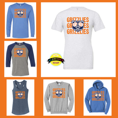 North Point Middle Grizzlies with Sunglasses Design on tees and sweatshirts collage