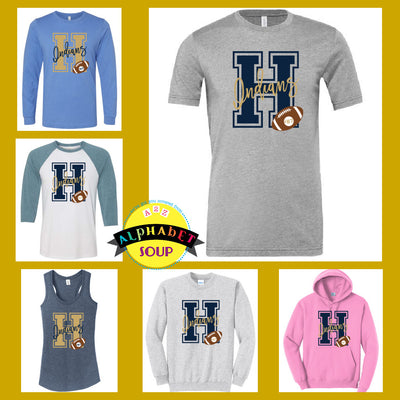 Holt Football Design tees and sweatshirt collage
