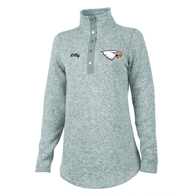 Liberty High School eagle logo and name on heather grey hingham tunic