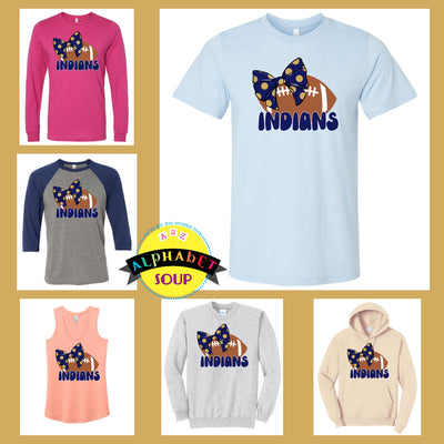 Holt Indians Football with Bow design on tees and sweatshirt collage