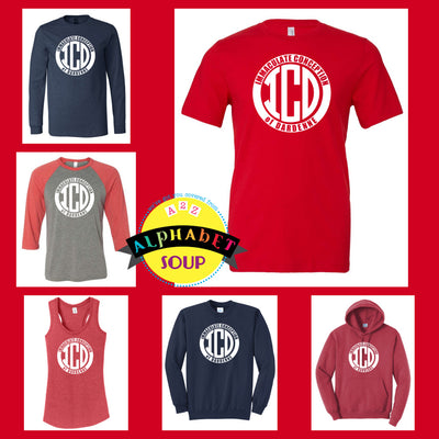 ICD Circle Monogram Design on tees and sweatshirt collage