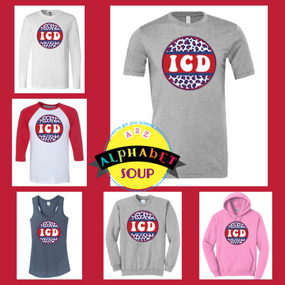 ICD Leopard Circle design on the tees and sweatshirt collage
