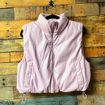 Pink faux leather vest ready to be worn as is or add your monogram!