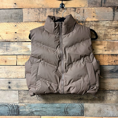 chocolate puffer vest ready to be worn as is or add your monogram!