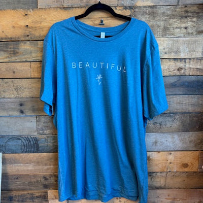 blue tshirt with beautiful word