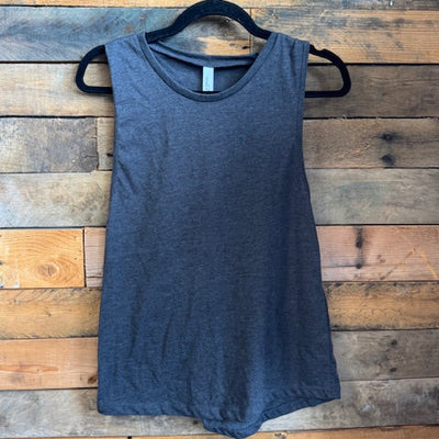 dark grey tank top on a wooden surface