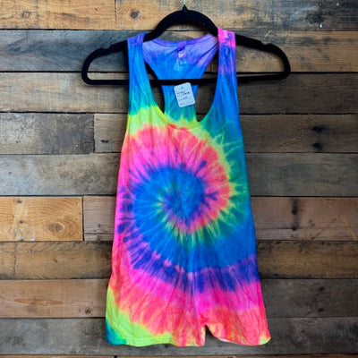 Tie-dye tank top on a wooden background