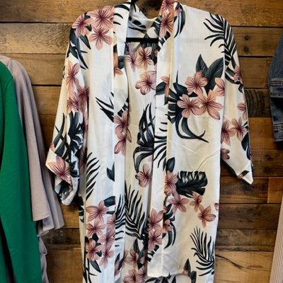 floral patterned kimono on a wooden surface