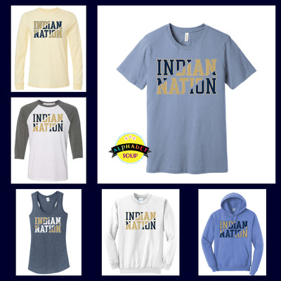 Wentzville Middle School Split Indian Nation design on tees and sweatshirts collage
