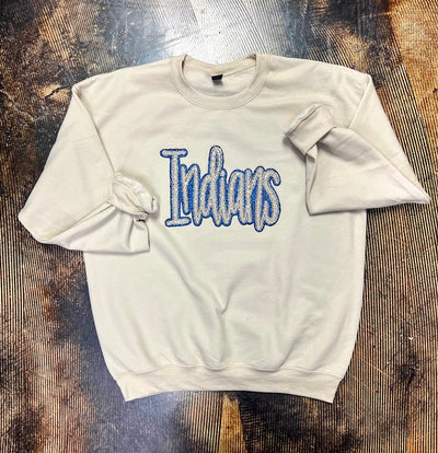 Indians glitter design on a crewneck sweatshirt