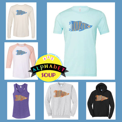 Journey elementary jaguars pennant design on tees and sweatshirt collage.
