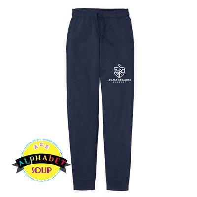 Legacy Creators Academy logo on navy joggers