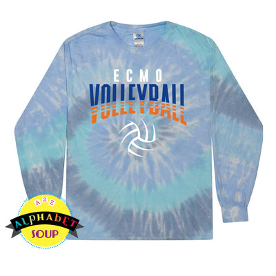 Tie-dye long-sleeve shirt with 'ECMO Volleyball' text.