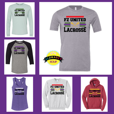 FZ United Boys Lacrosse Thick Striped design Tee and Sweatshirt Collage