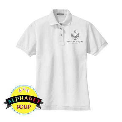 Legacy Creators Academy logo on white ladies polo