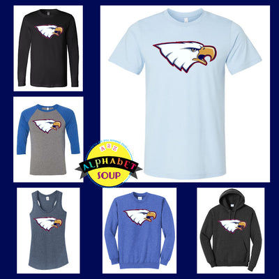 Liberty High School eagle head Design on tees and sweatshirts