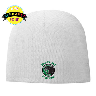 Mehlville Football logo on lined beanie in white