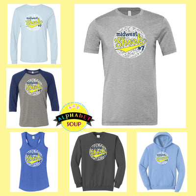 Midwest Shock Volleyball Leopard Design on Tees and Sweatshirt Collage