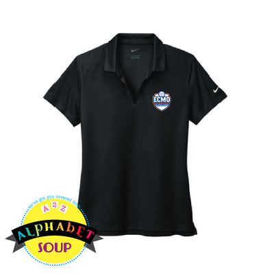ECMO logo on black nike ladies polo