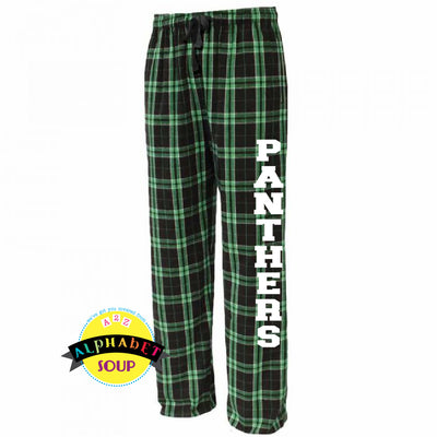 Pennant flannel pants with panthers down the leg.