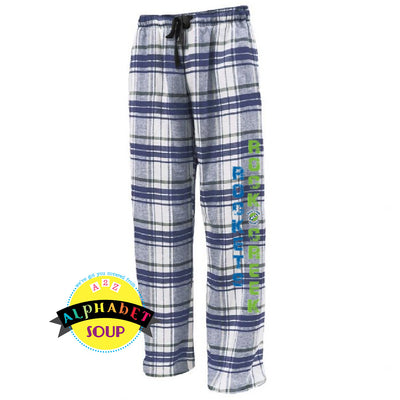 Pennant flannel pants with the Rock Creek Rockets and logo down the leg