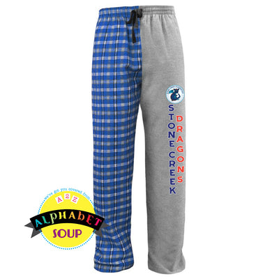 Youth and Adult pennant flannel pants with stone creek dragons logo design 