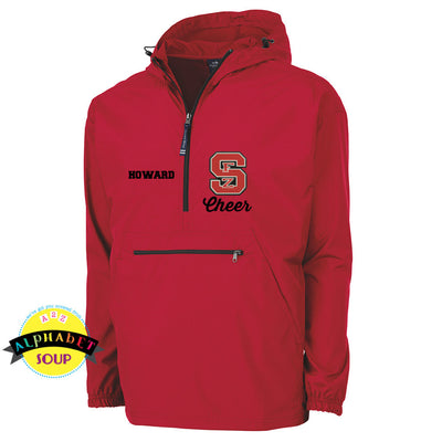 Charles River Apparel Pack N Go pullover with the FZS Cheer Logo and a name embroidered on the jacket