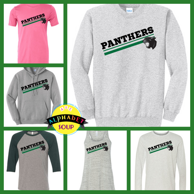 Mehlville football panthers with panther head design on tees and sweatshirts collage