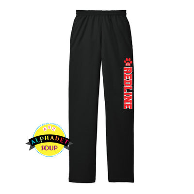 Port & Co open cuff sweatpants with the pawprint  Redline down the leg.