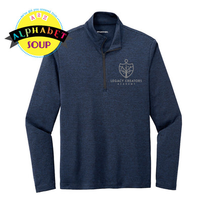 Navy long-sleeve shirt with logo on a white background, featuring 'Alphabet Soup' logo.