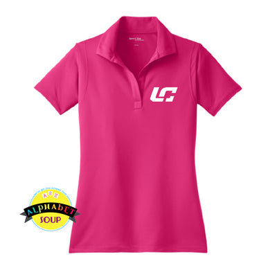 Sport-Tek ladies performance polo with the Lake City Baseball Club logo embroidered on the left chest.