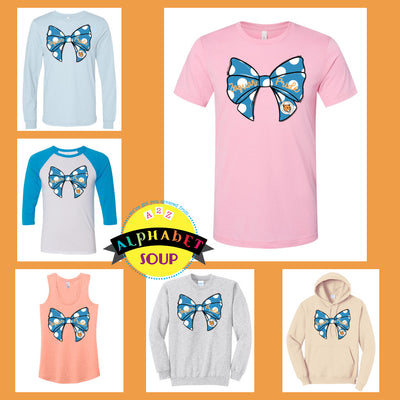 Journey elementary Polka Dot on Bow design on tees and sweatshirt collage.