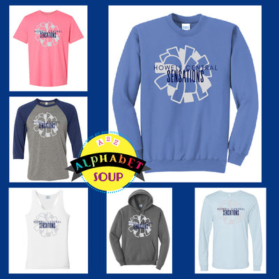 FHC Sensations Pom Design offered on a variety of styles and colors of spirit wear!