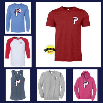 USA Prime Baseball P Logo design on tees and sweatshirts collage chart