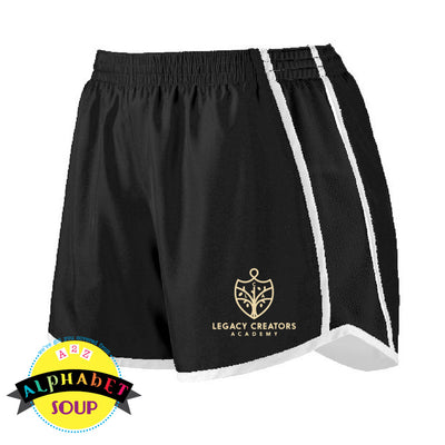 Legacy Creators Academy logo on pulse running shorts in black
