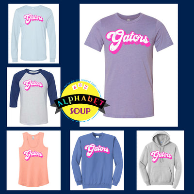 Gators Baseball - Retro Distressed Gators design on a tee and sweatshirt collage.