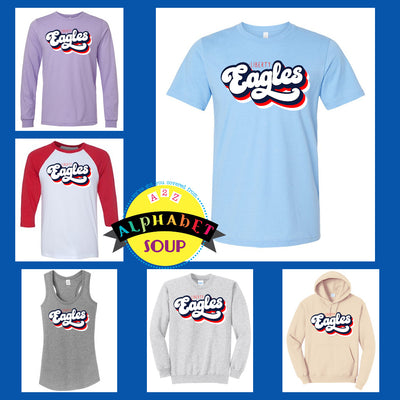 Liberty High School retro script eagles Design on tees and sweatshirts