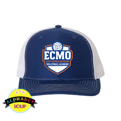 Navy and white structured cap with ECMO logo 