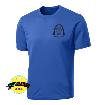 St Louis Police Officers Association logo in vinyl on the left chest of the Port & Co short sleeve performance tee.