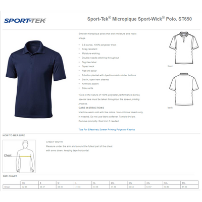 Sport -Tek Polo Size Chart