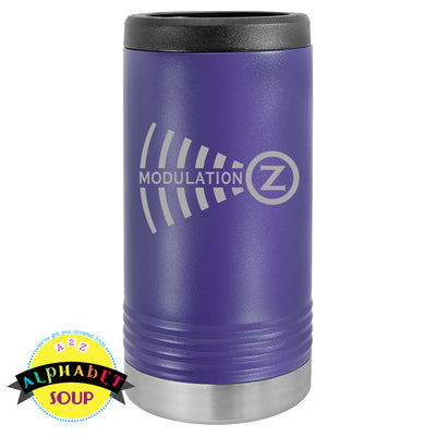 Modulation Z logo on purple skinny koozie