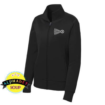 A black ladies full zip sweatshirt with 'Modulation Z logo embroidered on the front.