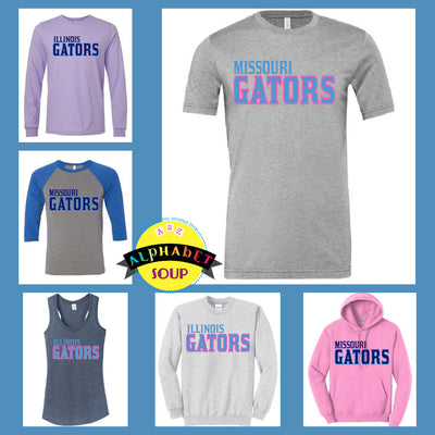 Gators Baseball - stacked Gators design on a tee and sweatshirt collage.