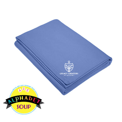 Legacy Creators Academy logo on carolina blue fleece sweatshirt blanket