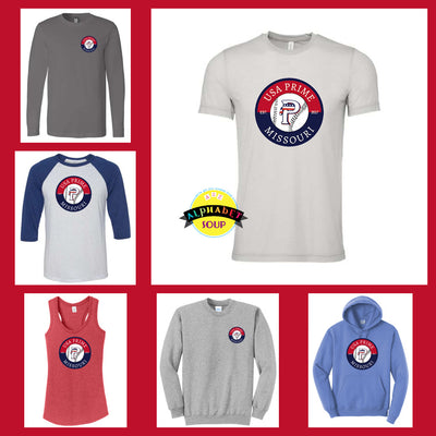 USA Prime Baseball Missouri Logo Design on tees and sweatshirts collage chart